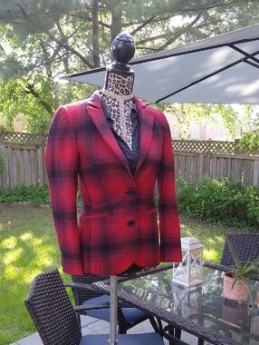 Pink Tartan Red and Black Plaid Blazer